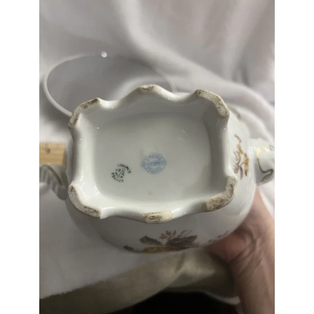 Limoge Teapot White with Gold Flowers Stamped Limoges France 9 Inches